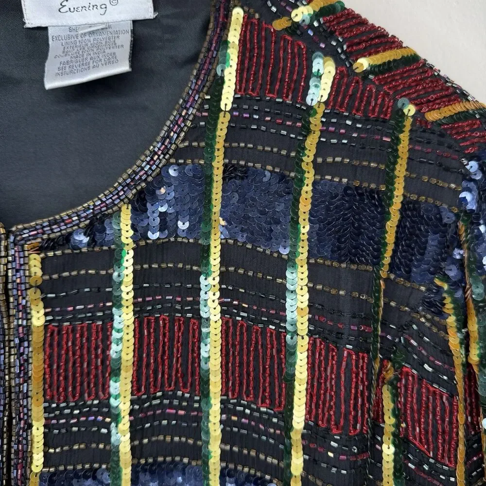 VTG Papell Boutique Evening Silk Beaded Jacket Womens Large 90s Glam Mob Wife